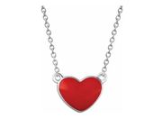 Buy Sterling Silver Red Enamel Heart 16-18